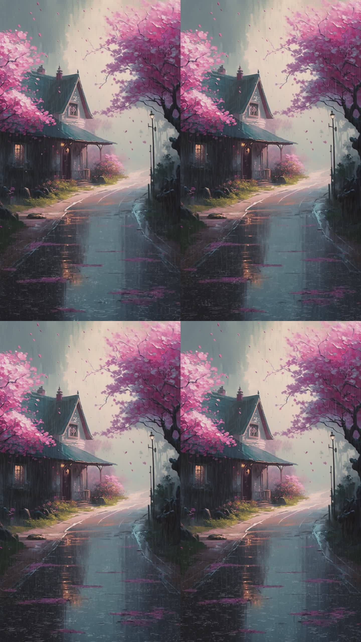雨后的樱花道路