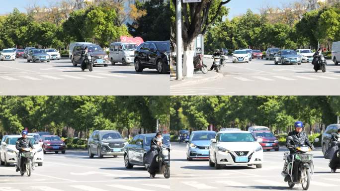 马路城市街道人轿车汽车摩托车流