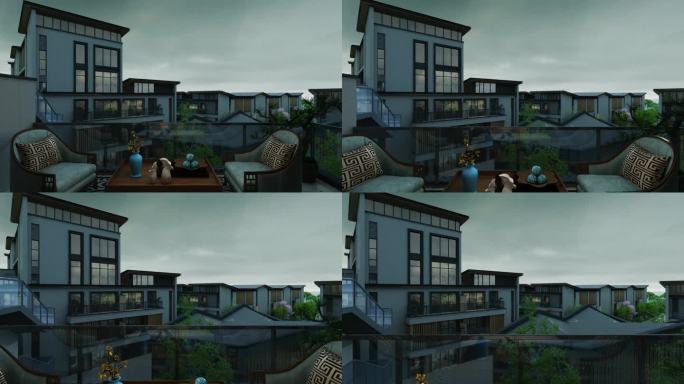 别墅露天阳台景观动画素材