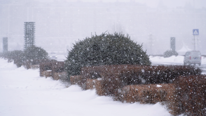 4K城市冬天雪景