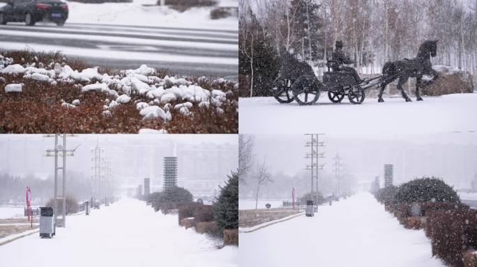 4K城市冬天雪景