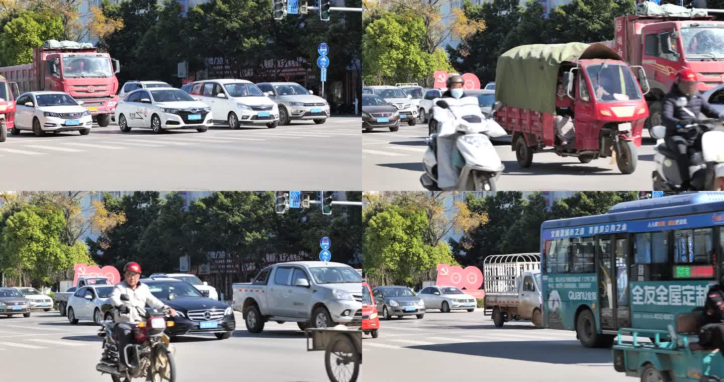 马路城市街道人轿车汽车摩托车流