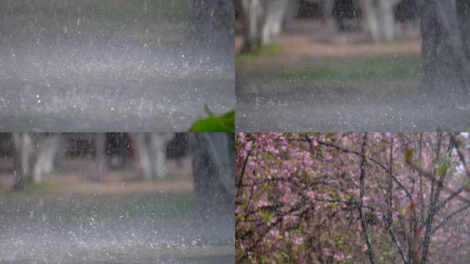暴雨在路面溅起的水花