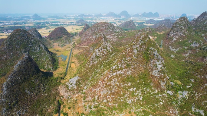 桂林山水田心村状元桥稻田喀斯特地貌航拍