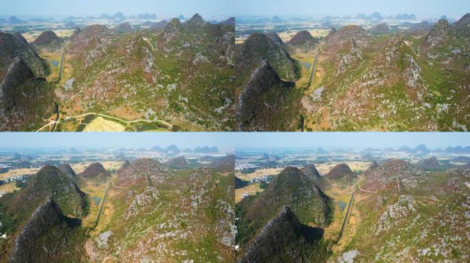 桂林山水田心村状元桥稻田喀斯特地貌航拍