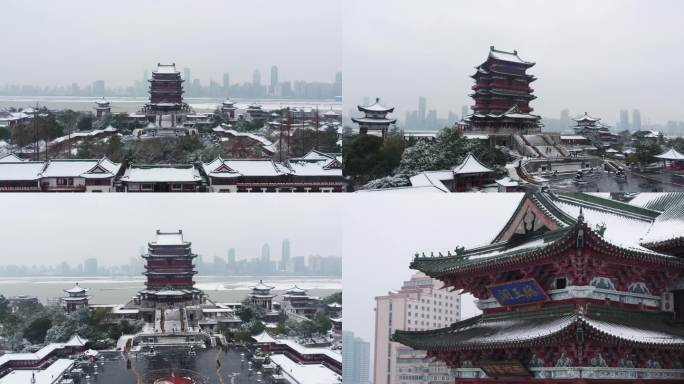 南昌-滕王阁雪景航拍-多场景