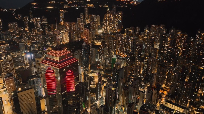 香港太平山顶夜景航拍4K