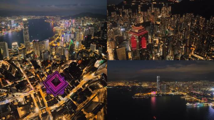 香港太平山顶夜景航拍4K