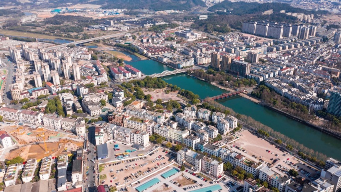 浙江金华武义县城市大景空境航拍延时4K