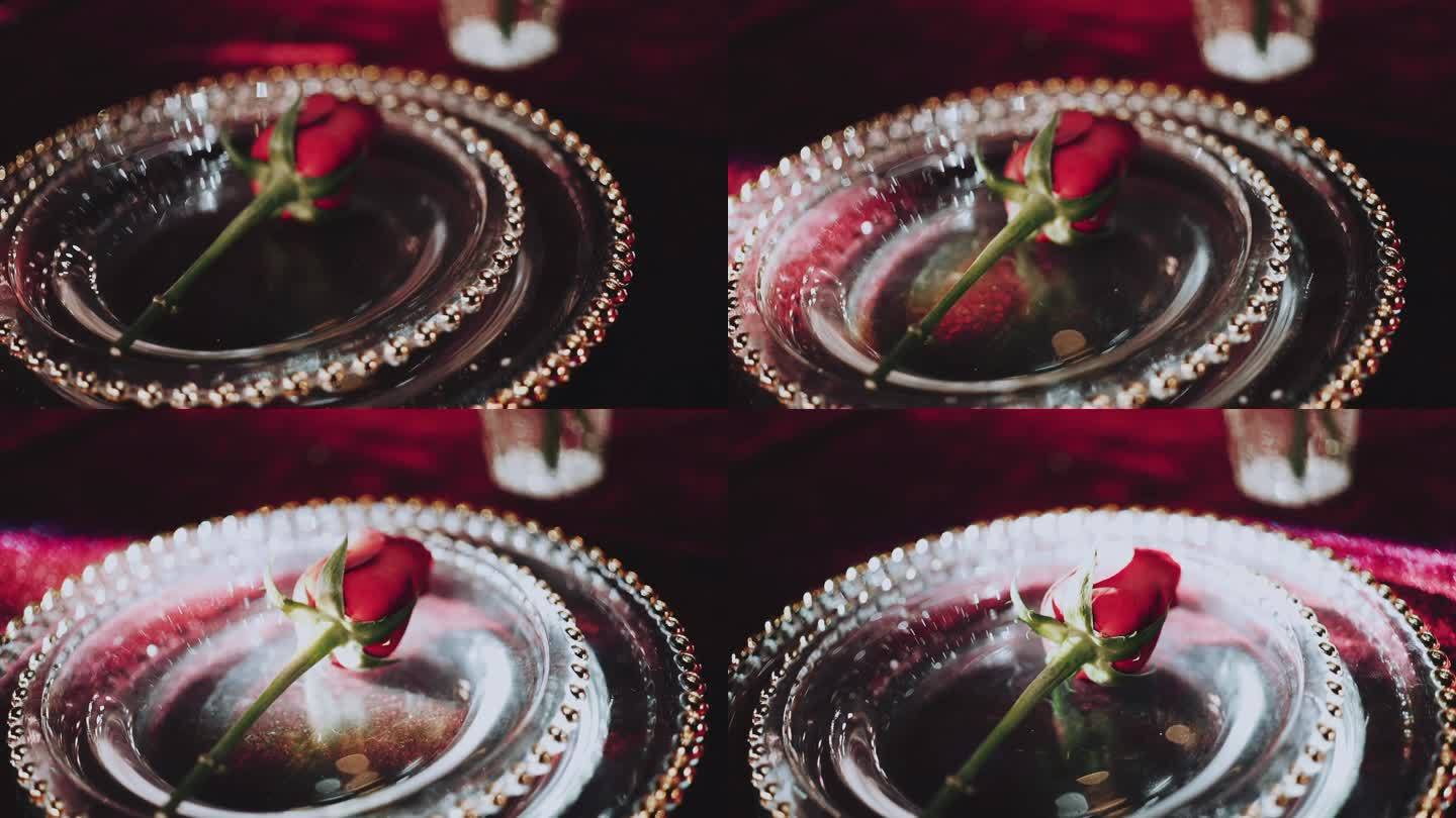 玻璃盘子光线玫瑰