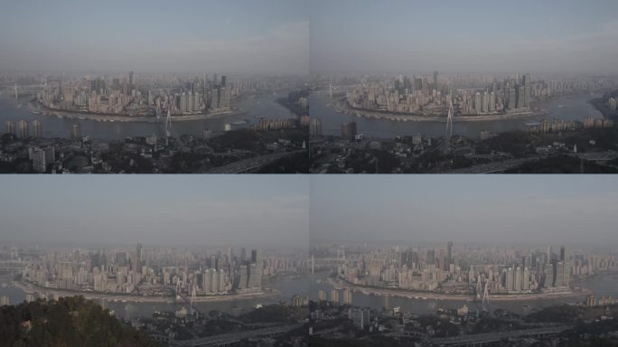 航拍清晨重庆渝中区（log灰片）