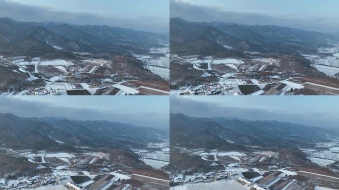 山脉 村庄雪景