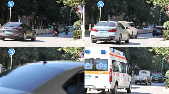 马路城市街道人轿车汽车摩托车流