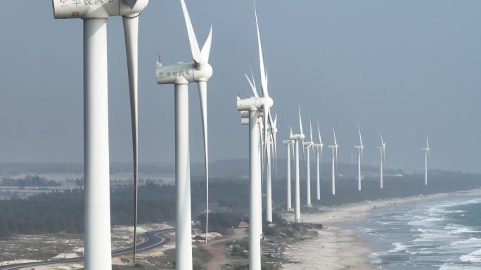 海边风能风力发电机航拍