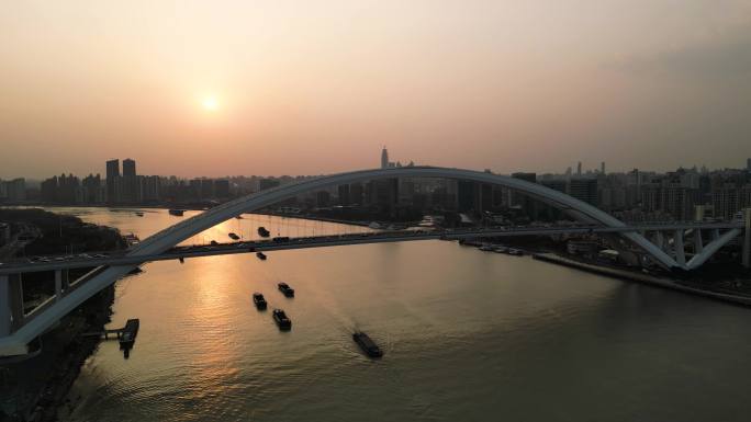 多段上海卢浦大桥航拍素材