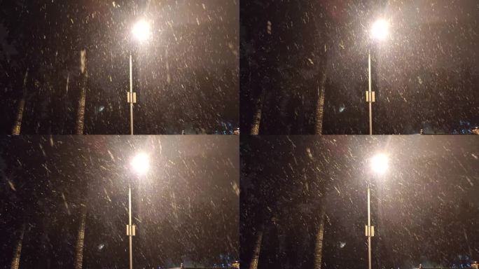 4K 昏暗的路灯逆光拍暴雪恶劣天气