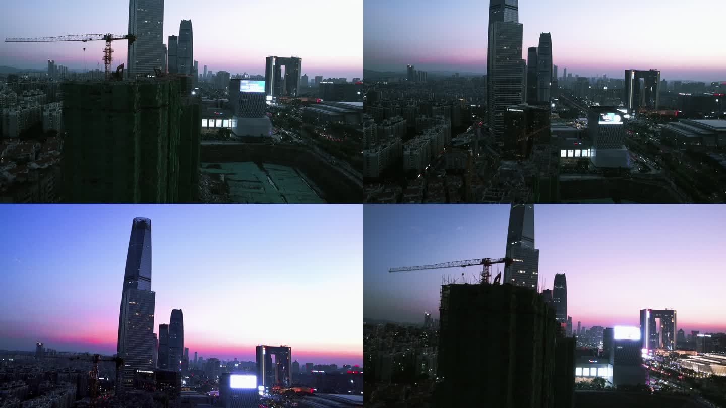 夕阳下的城市建筑工地