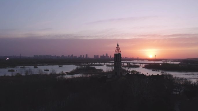 原创4k美丽滹沱河日出视频素材