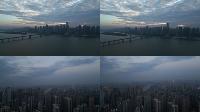 黄昏下的湘江银盆岭大桥航拍