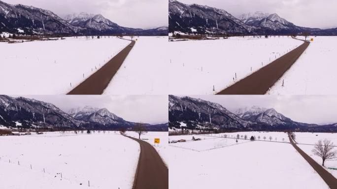 汽车行驶在雪地 雪地公路 航拍 雪地开车