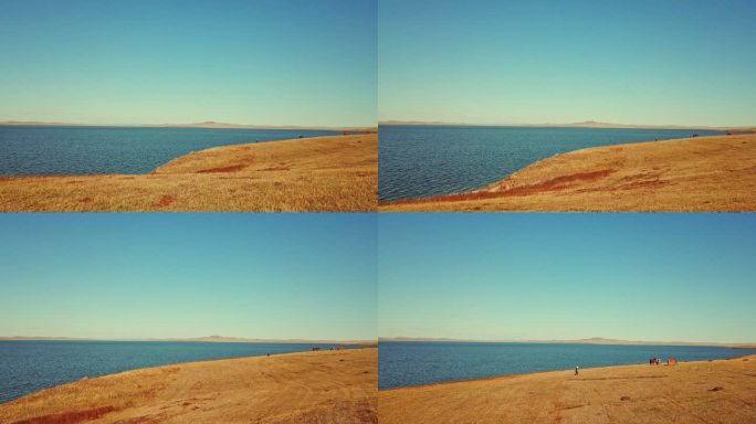 航拍内蒙古草原湖泊景色