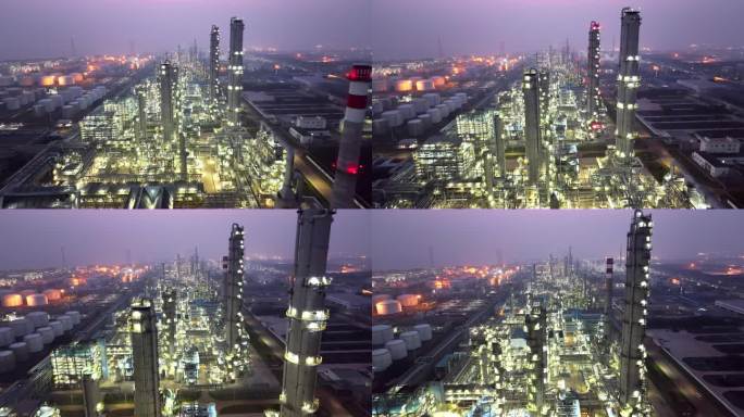 石油炼化厂夜景航拍