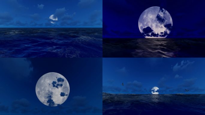 一轮圆月从海上升起