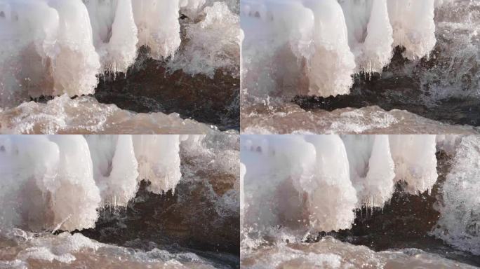 冰雪开始融化的河流升格视频