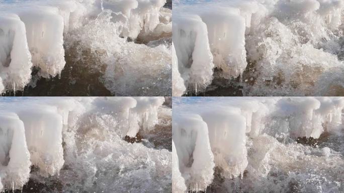 冰雪开始融化的河流升格视频