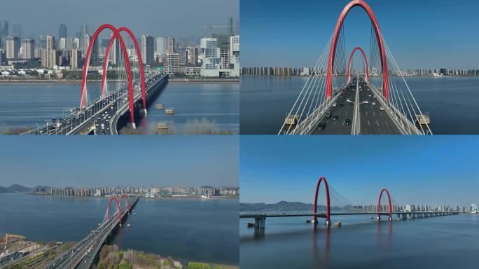 4k航拍长焦镜头下的之江大桥