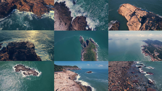 航拍岩石浪花海浪礁石岛屿大陈岛