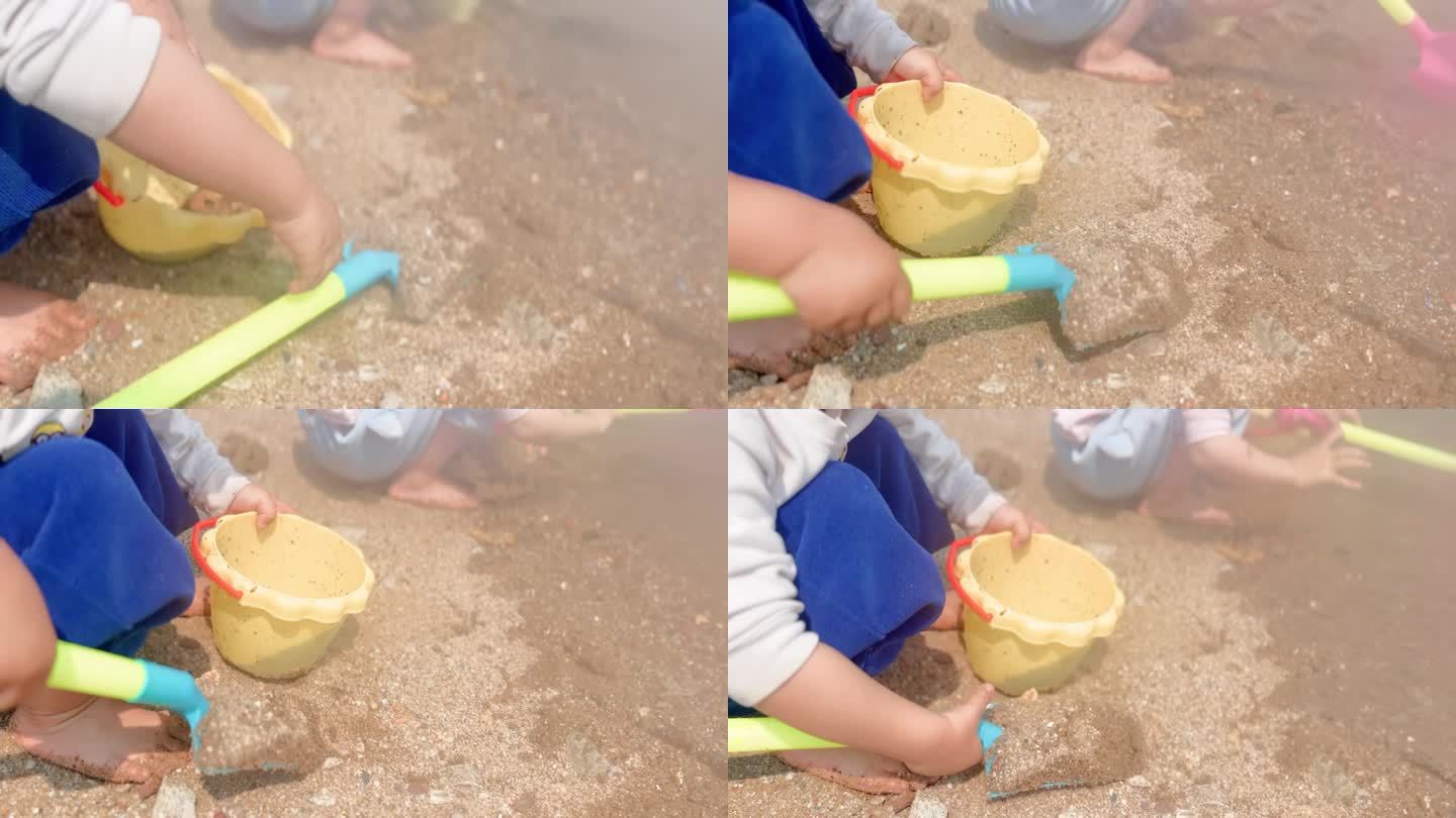 玩水玩泥沙玩耍的孩子动作特写