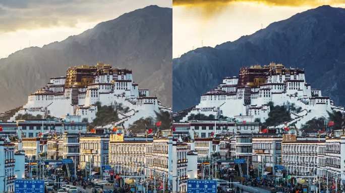 西藏拉萨旅游北京东路布达拉宫绝美落日延时