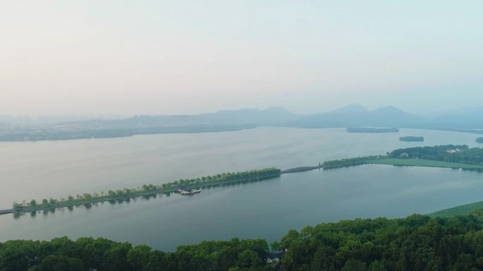 4k航拍杭州西湖清晨保俶塔日出