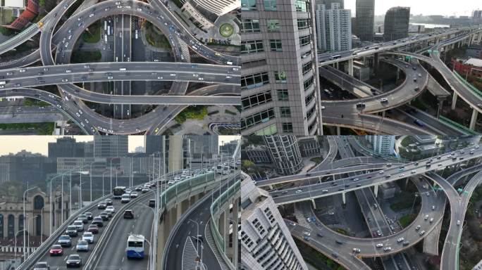 上海城市交通高架车流航拍4k