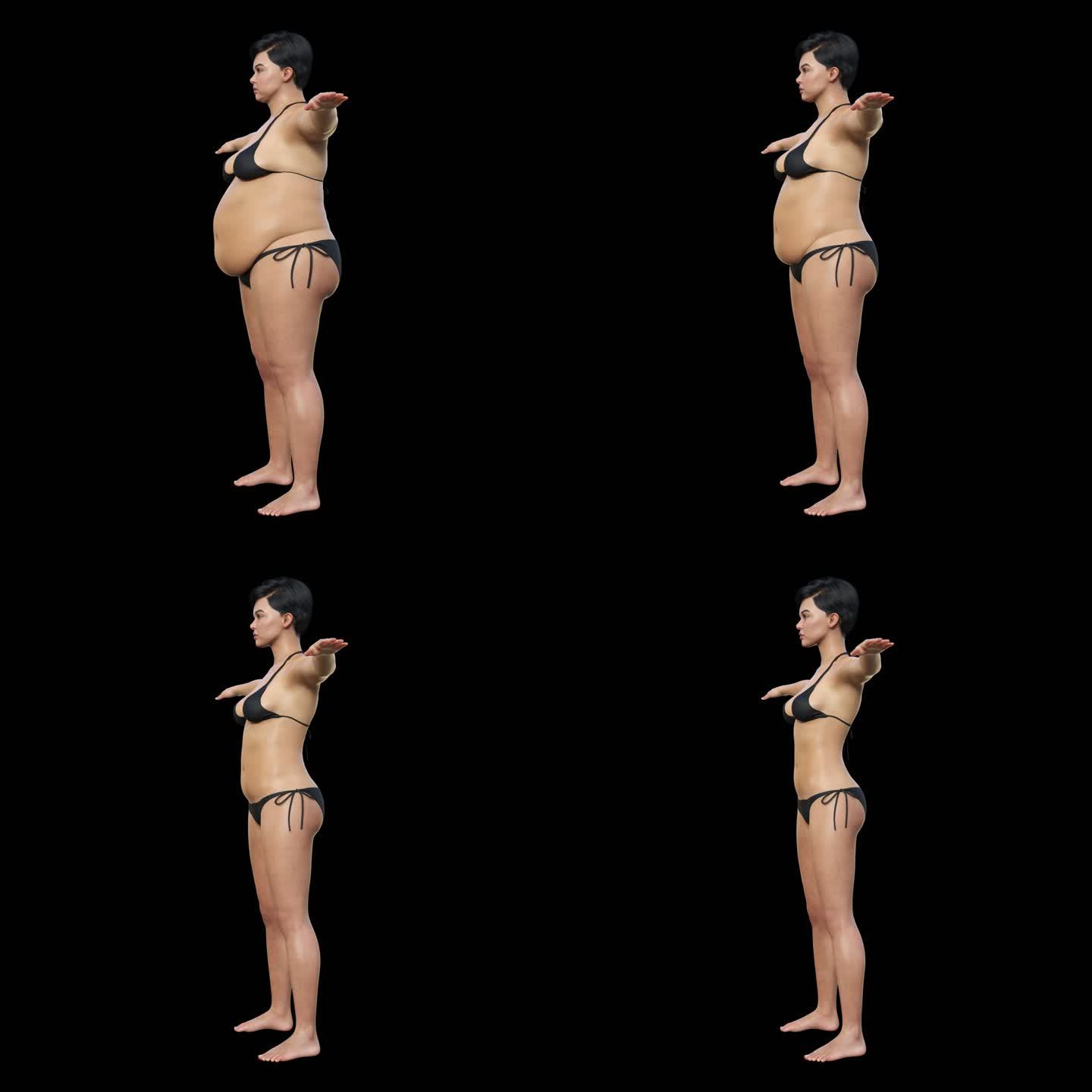 侧面变瘦减肥女性3D人物瘦肚子带通道