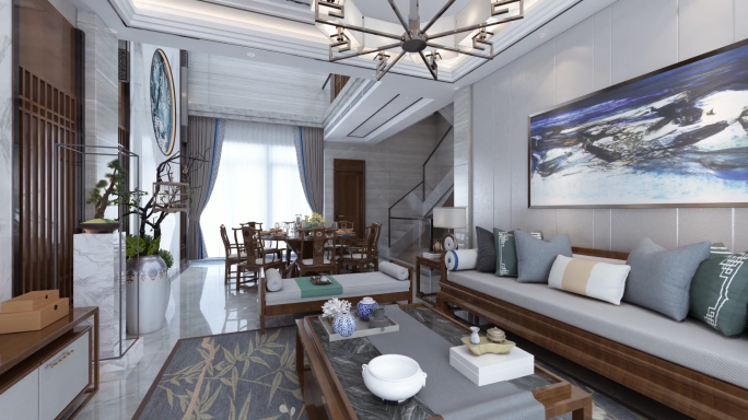 轻奢客厅餐厅室内装修动画素材