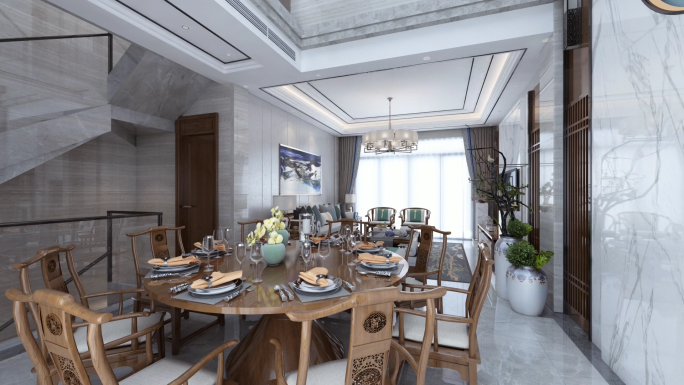 轻奢客厅餐厅室内装修动画素材