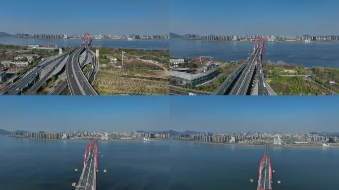 4k航拍穿越之江大桥的大景