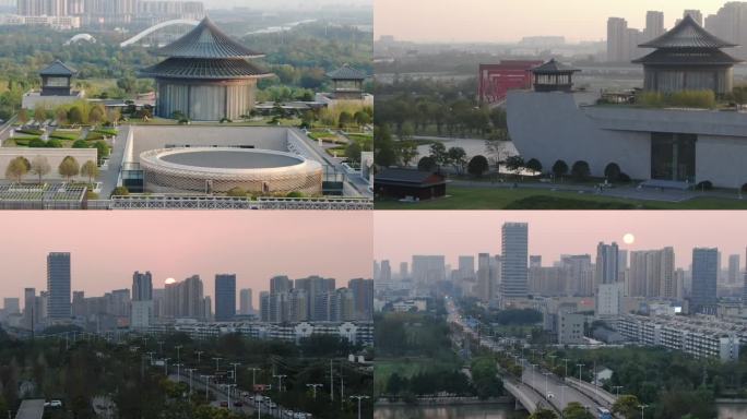 航拍 扬州中国大运河博物馆 大运塔夕阳