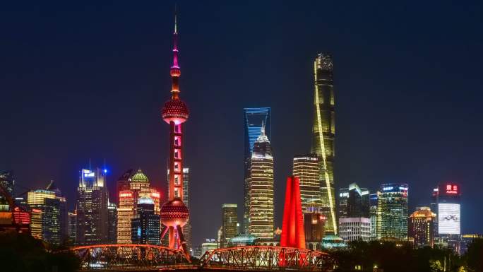 上海夜景及外白渡桥延时