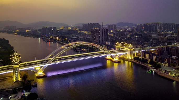 4K延时航拍揭阳进贤门大桥夜景