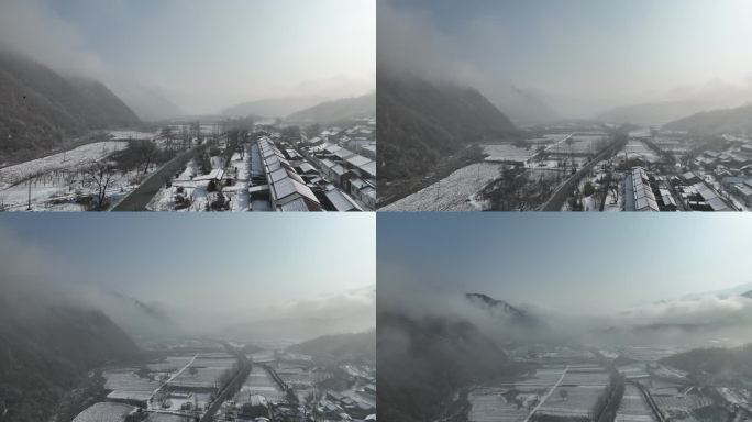 云海 山脉 雪景 村庄