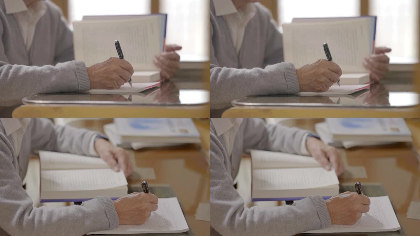 【4k】老人在做读书笔记写字老有所学