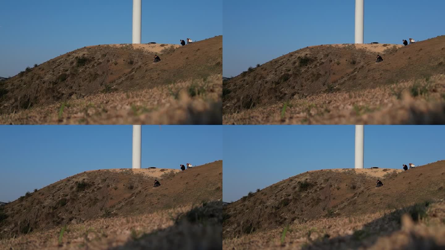 山顶黄昏夕阳风力发电河源野猪嶂