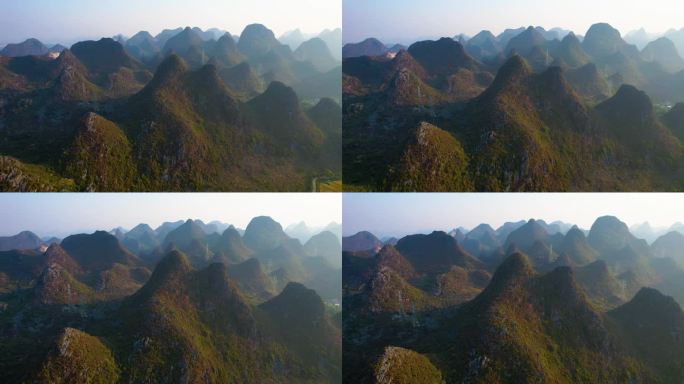 桂林山水农田日出喀斯特地貌自然风光航拍