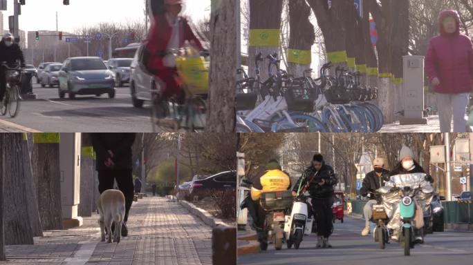 春天的街景城市生活上下班骑车骑行回家人文