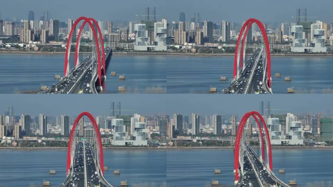 4k航拍杭州之江大桥长焦镜头