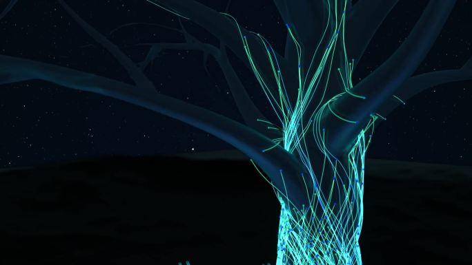 粒子树 科技光线汇聚大树视频素材