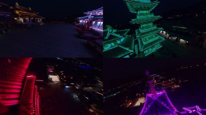 穿越机航拍无锡拈花湾塔 建筑夜景